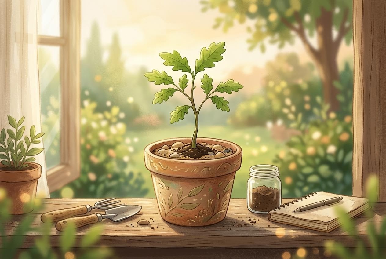 Ilustrasi tunas tumbuh perlahan sebagai gambaran pola pikir investasi jangka panjang