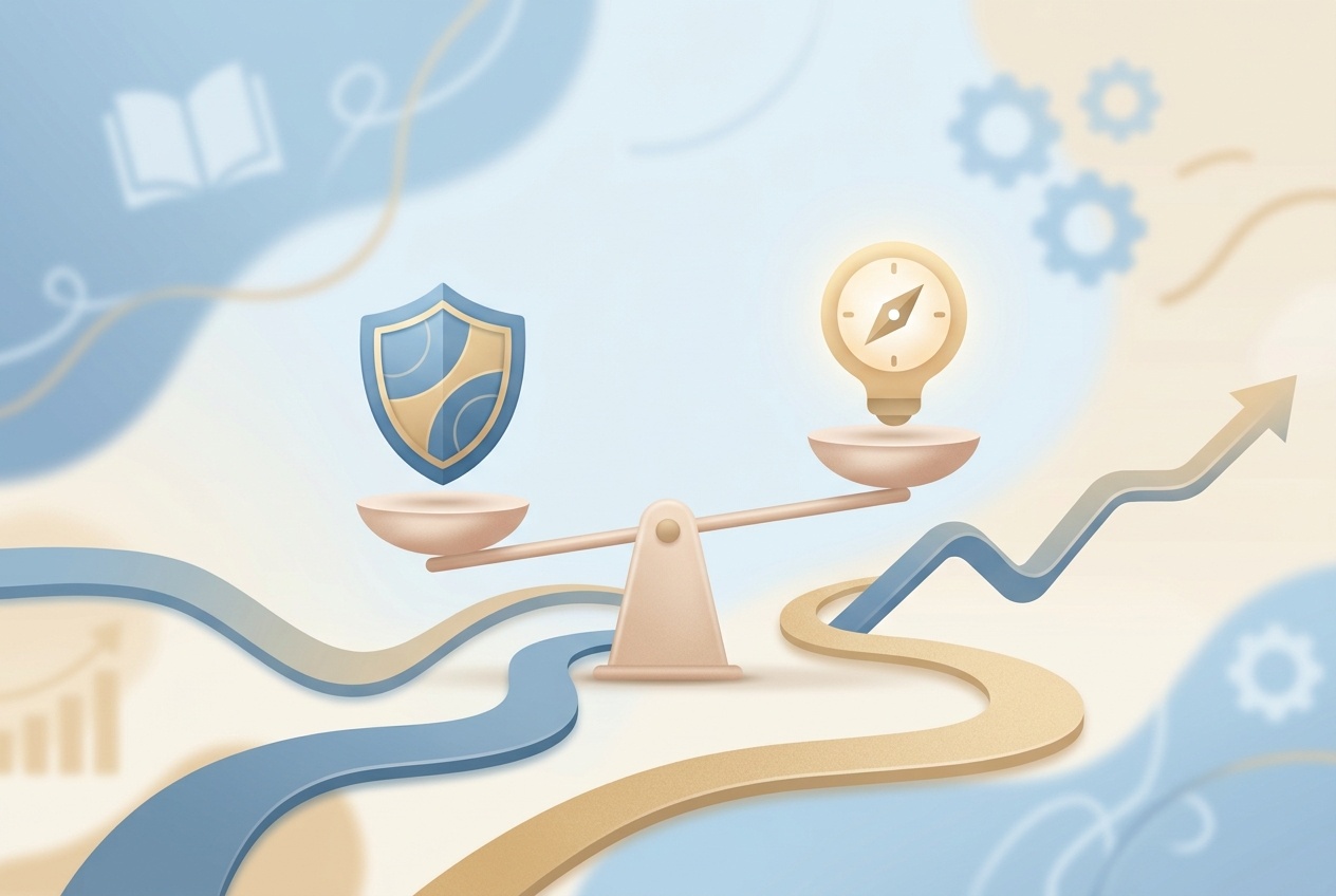 Ilustrasi timbangan dan perisai sebagai gambaran konsep risiko investasi